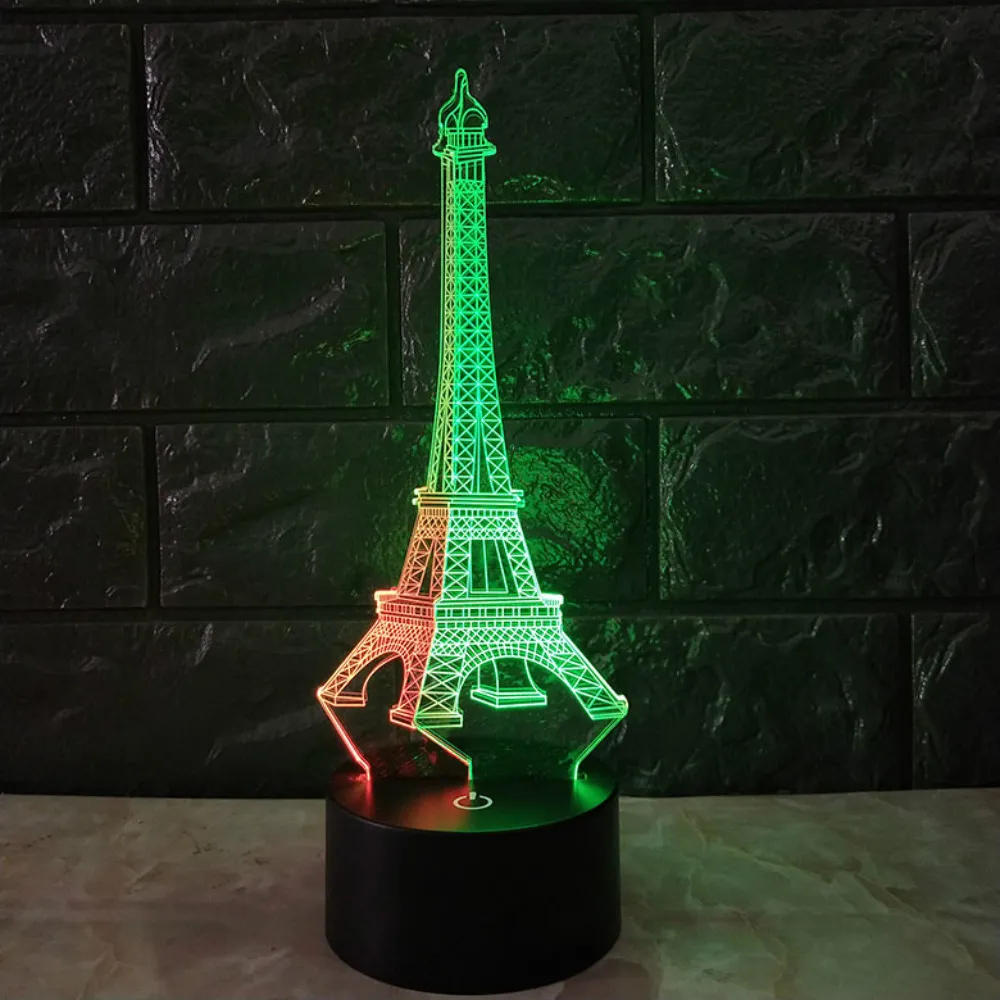 Lampada 3D di design Luce notturna a LED Torre Eiffel Lampada da notte illusione 3D Lampada da tavolo Lampada da scrivania Illuminazione domestica Cambia colore S Intero Dropsh3565965