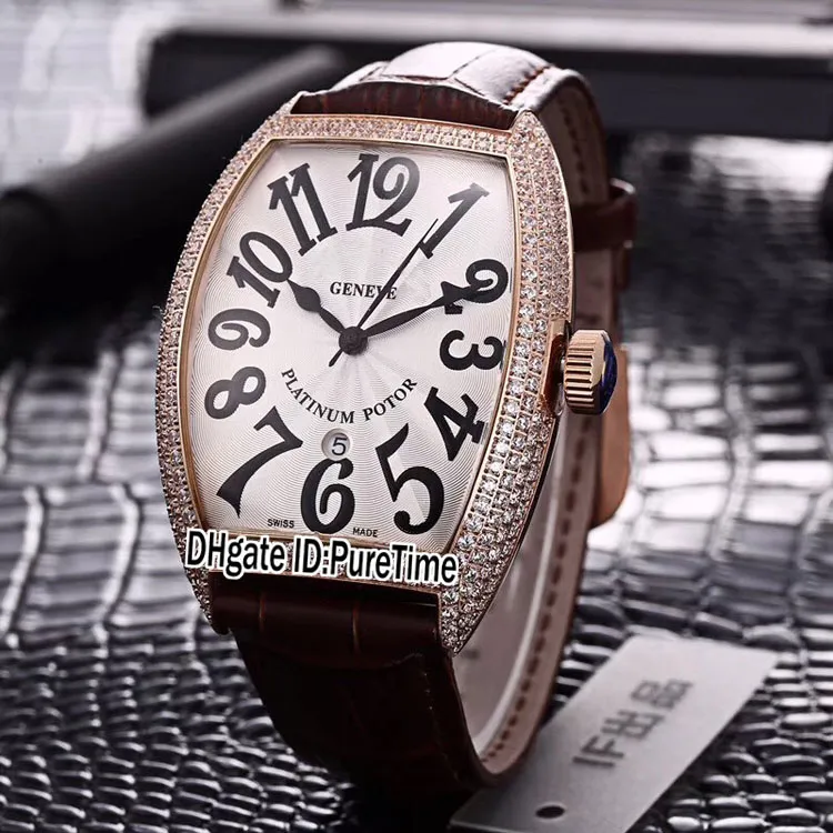 Nuovo Casablanca 8880 C DT acciaio argento lunetta con diamanti quadrante argento Giappone Miyota 8215 orologio automatico da uomo cinturino in pelle nera orologi269D