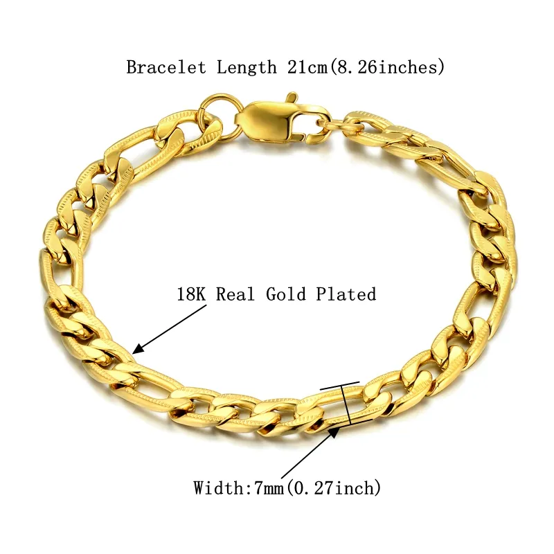 Link Bracelets Vintage Male Bracelet Gold Color Stainless Steel Figaro Men Jewelry Bileklik PulserasLink285P