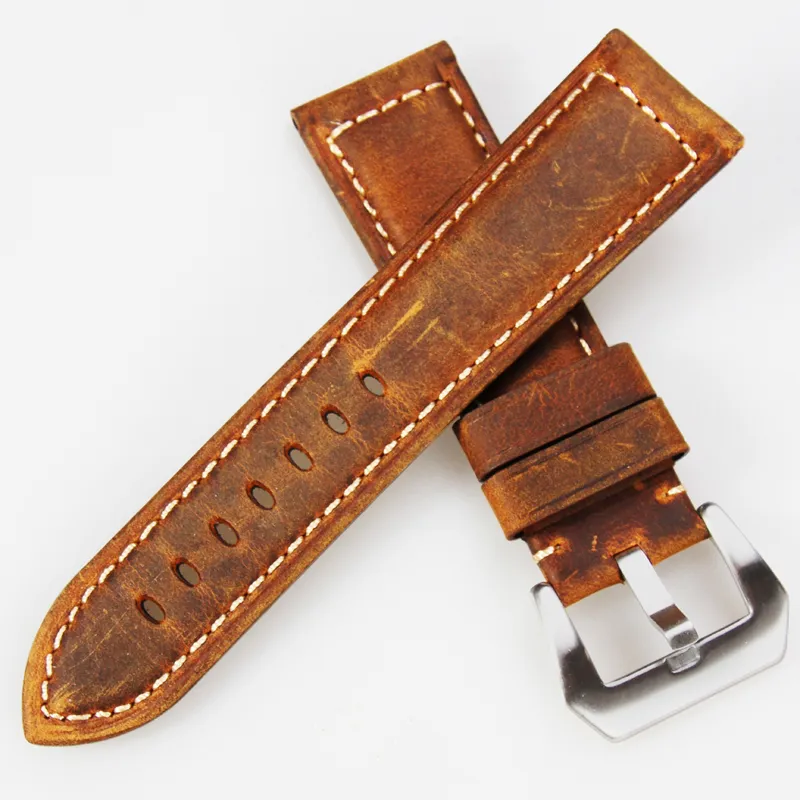 spot whole Italian Retro Brown Watch Band 22mm 24mm HandmadeGenuine Leather Vintage Strap for PAM for panerai278g