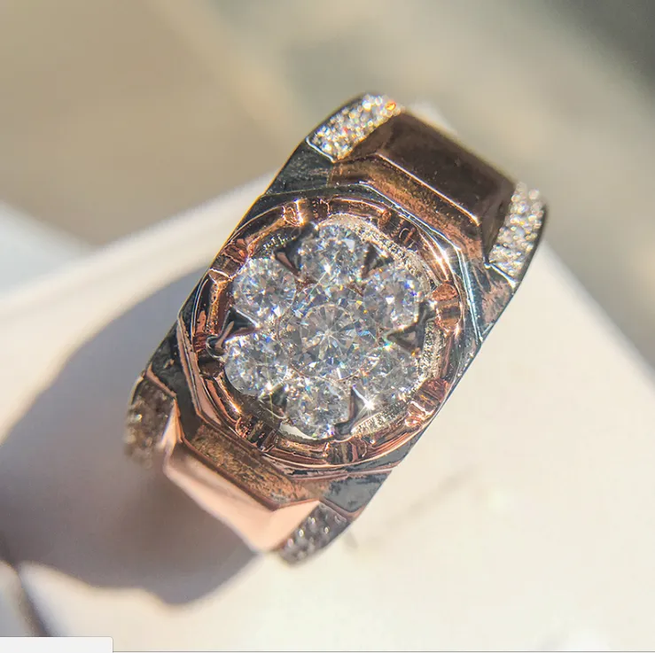 Victoria Wieck Handmade Fashion Jewelry 925 Sterling Silver&Rose Gold Fill Separate Color White Topaz CZ Diamond Party Male Band R294C
