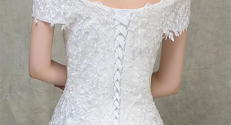 Off Shoulder Lace Mermaid Wedding Dress 2019 Short Sleeves Wedding Gowns Court Train Bridal Gown Lace Up