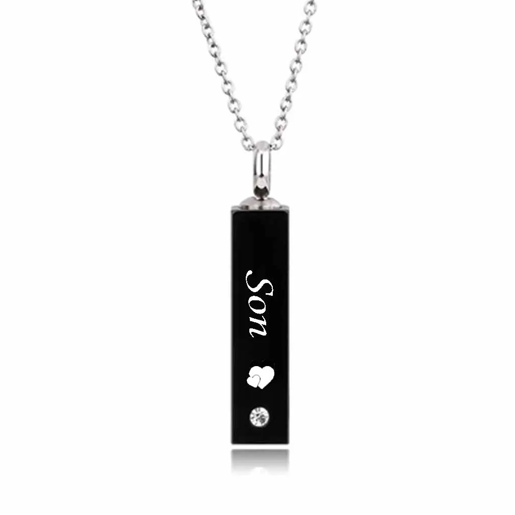 Collier pendentif en acier inoxydable, Cube noir maman et papa, Kit de remplissage d'urne, bijoux de crémation pour Ashes325I