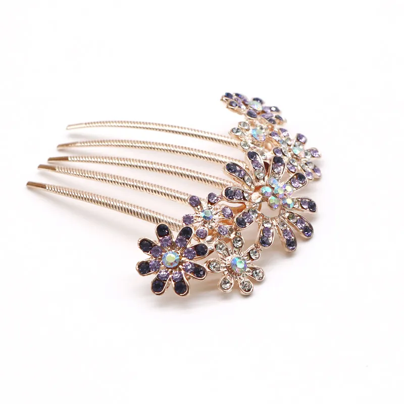 Fashion Crystal Flower Hairpin Metal Hair Clips Comb Pin For Women Female Hairclips Hair Comb Hair Accessories Styling Tool239d