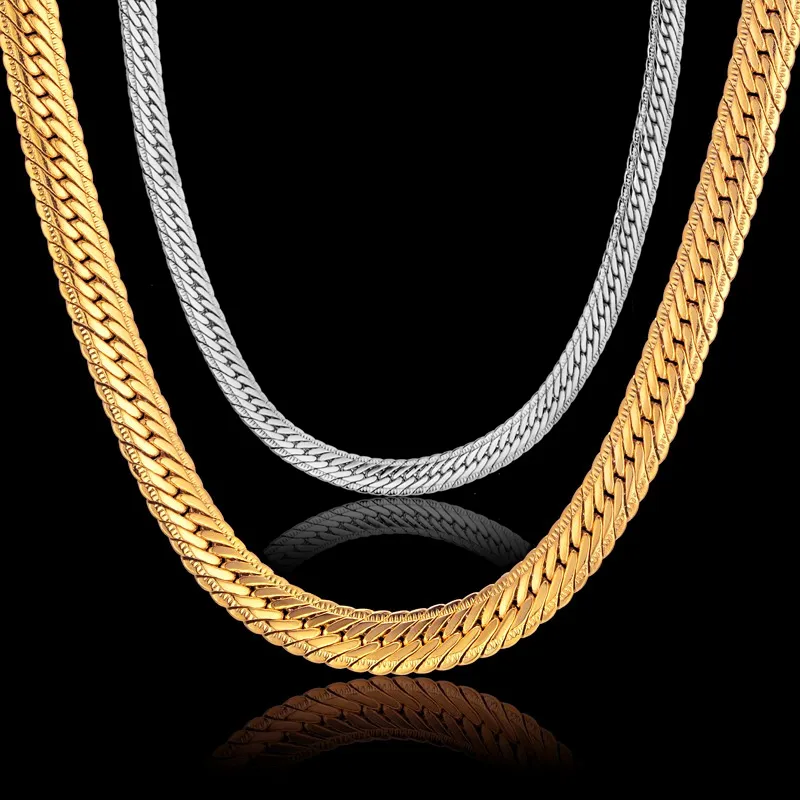 Toda la cadena de oro larga de la vendimia para los hombres collar de cadena de Hip Hop 8 MM Color oro grueso collares de acera joyería de los hombres Colar Coll229j