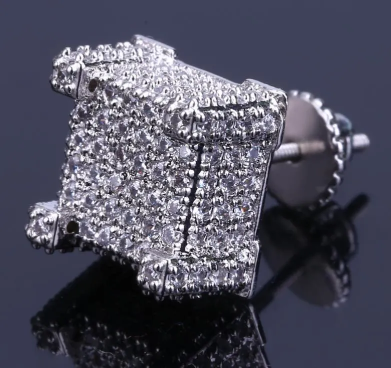 Masowe śruba back cz kolczyki stadnina marka projektant luksusowy hiphop pełny rhinestone biżuteria złota srebrna miedź przebity uszy j228p