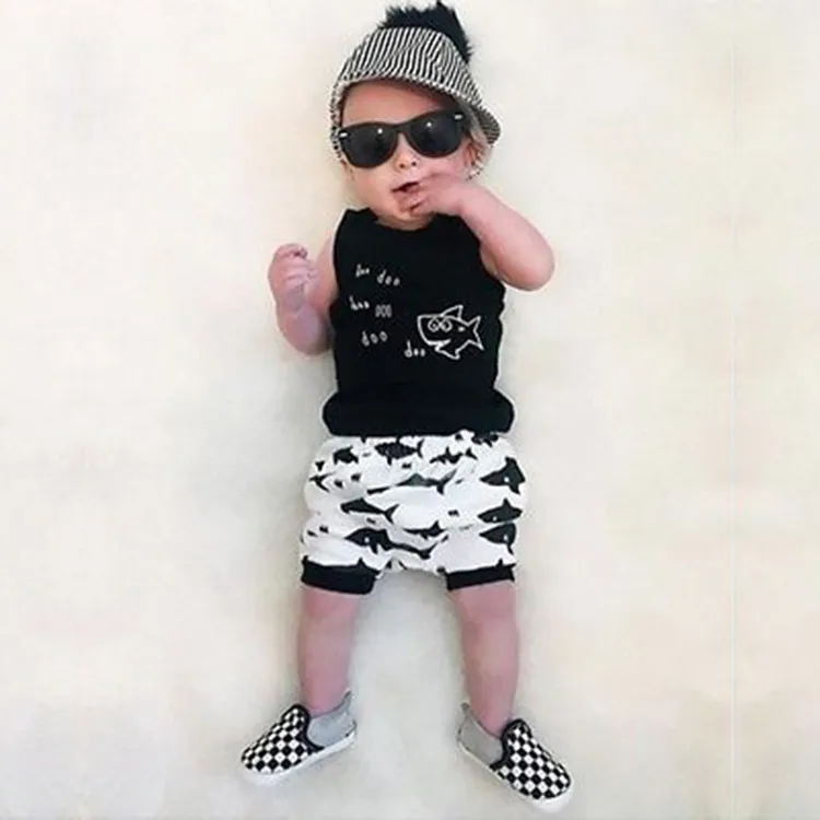 Kids Clothing Sets Summer Baby boy Clothes Cartoon Fish Shark Print for Boys Outfits Toddler Fashion T-shirt Shorts Children Suits C4321
