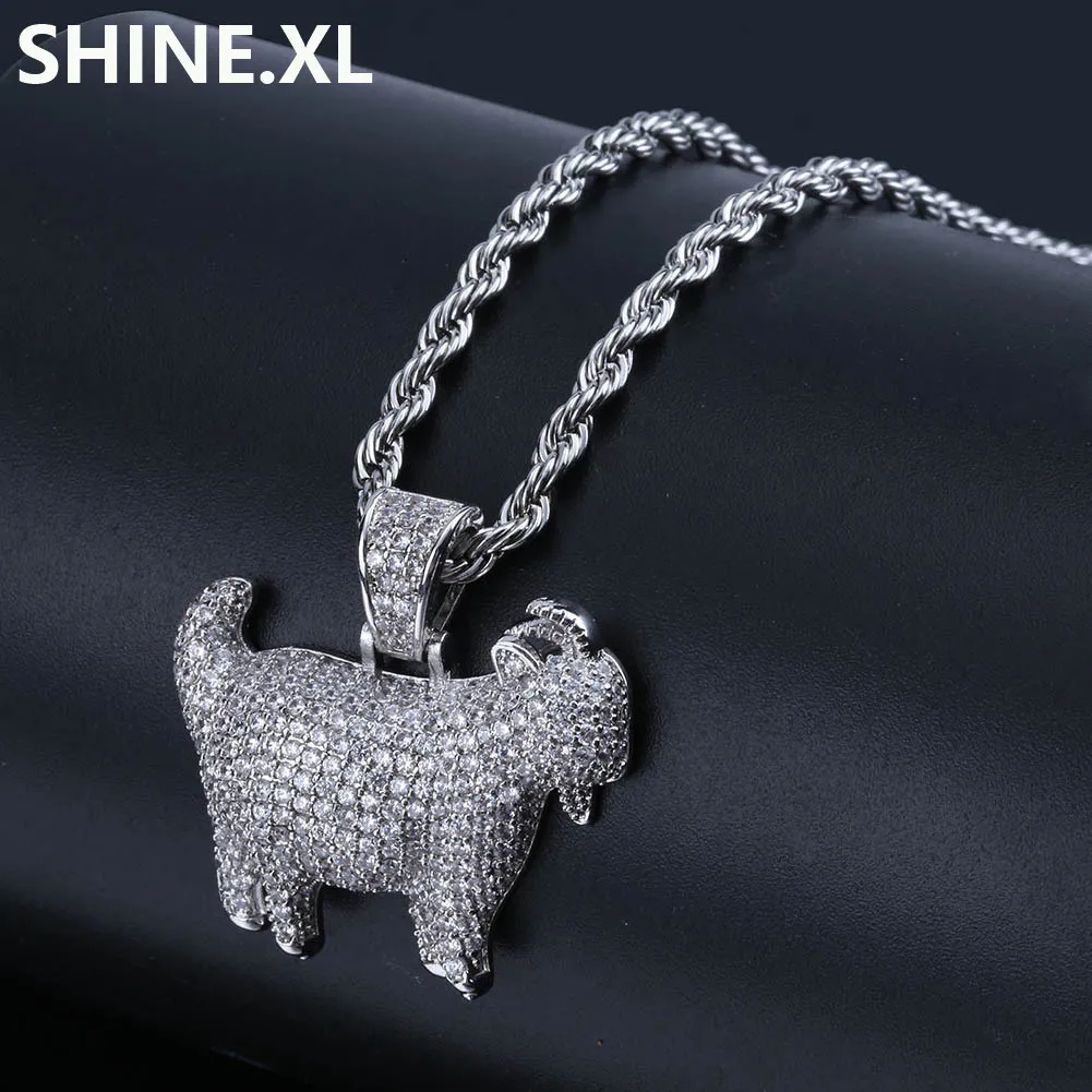 Ожерелье с подвеской в стиле хип-хоп Iced Out Animal Goat, золото и серебро, микро-асфальтированное циркониевое звено с веревочной цепью258V