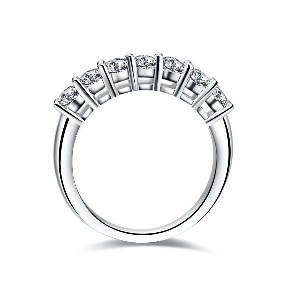 7 Stenen Hele Drop 0 7CT SONA Diamanten Ring Voor Vrouwen Sterling Zilveren Sieraden Pt950 Gestempeld Platina Plaat S18101002291N