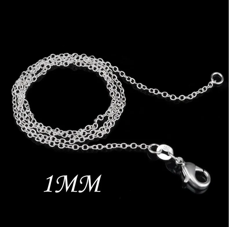 925 srebrny naszyjnik Rolo o łańcuch Naszyjne biżuteria 1 mm 16 '' - 24 '' 925 Silver DIY Chai262b