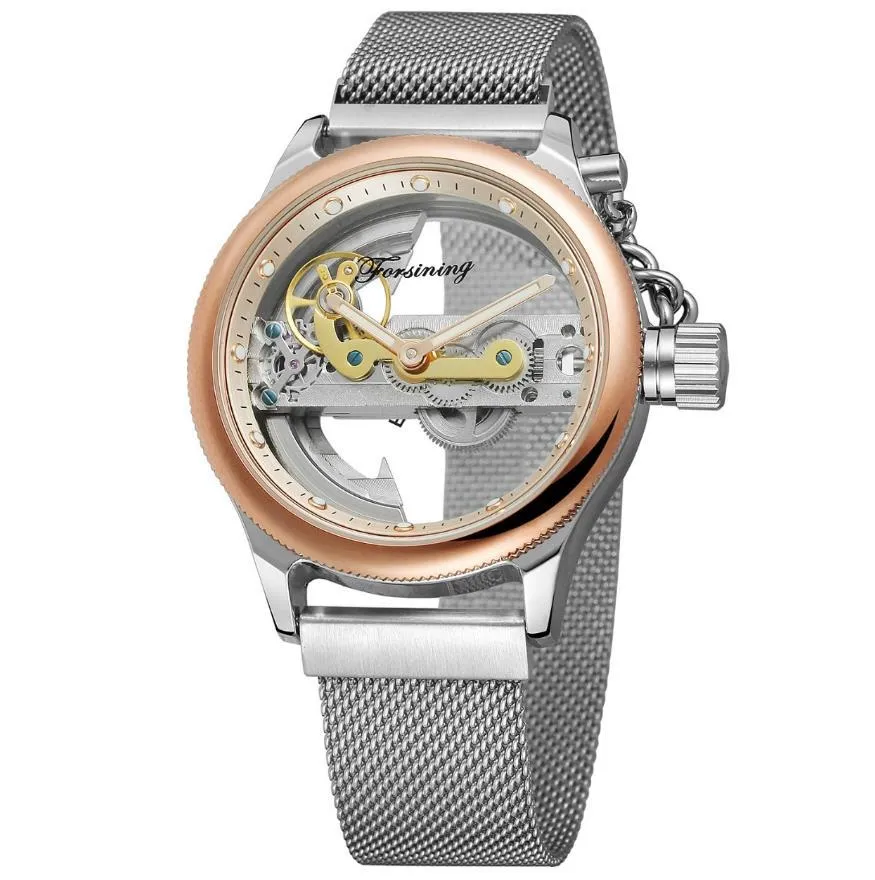 Wengle Nowy wysokiej jakości pojedynczy mostek w pełni automatyczny pasek z siatkiem przezroczystą sukienkę prezentową swobodne zegarki mechaniczne306y