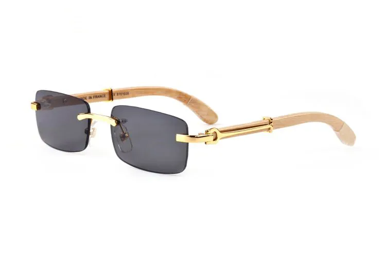 gafas de cuaña de búfalo Gafas de sol de diseño para hombres sin borde de la altura de la marca White Blalck Red lente Bambú Gafas de sol de madera