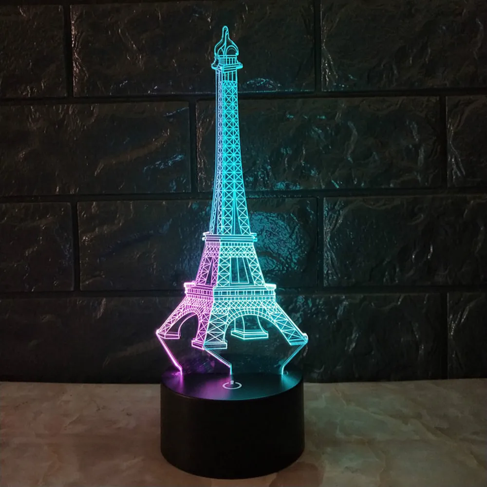Design 3D-Lampe LED-Nachtlicht Eiffelturm 3D-Illusion Nachtlampe Tisch Schreibtischlampe Heimbeleuchtung Farbwechsel S Ganze Dropsh7650829