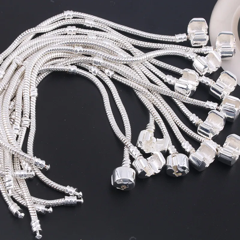 Factory Wholesale 925 Sterling Silver Bracelets 3mm Snake Chain Fit  Charms Bead Bangle Bracelet Jewelry Making Gift For Men Women