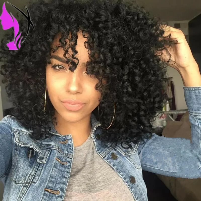 Top quality black/brown /burgundy short Afro Kinky Curly Women Wigs High Density lace front Synthetic Hair Wigs For Africa Americans