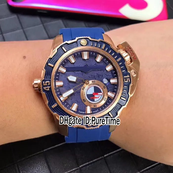 2018 New Style Diver 3203-500LE-3 93-HAMMER Steel Case Blue Dial Automatic Mens Watch Big Crown Sports Watches Blue Rubber Puretim299q