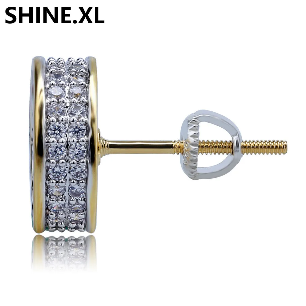 925 Sterling Srebrny lodowany CZ Premium Diamond Cluster Zirconia Okrągły śrubowe kolczyki dla mężczyzn Biżuteria Hip Hop