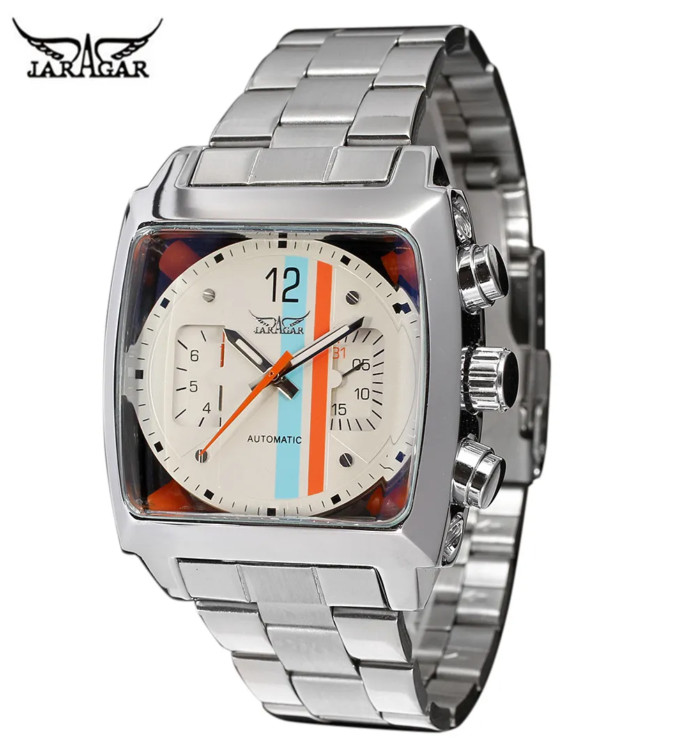 Jaragar Squal Squal Squal Transparent Fase Wysokiej jakości ruch auto mechaniczny męski zegarek Męski Zegar na rękę Relogi265o