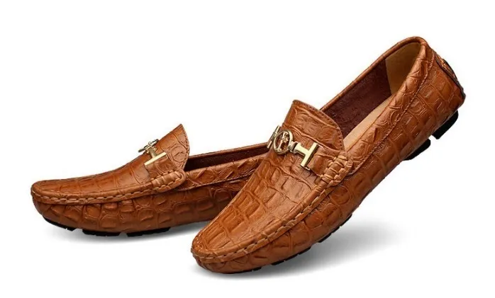 Herbst Hochwertige Herren-Slipper aus geprägtem Leder in Weiß, italienisches Design, goldene Schnalle, SLIP ON Brogues, Kleid, Herren-Schuhe