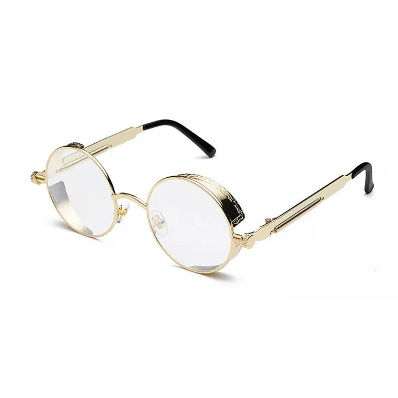 Goede kwaliteit ronde Steampunk zonnebril Men Women Metal Wrap -bril Ronde tinten Brandontwerper Zonneglazen Mirror UV400279W