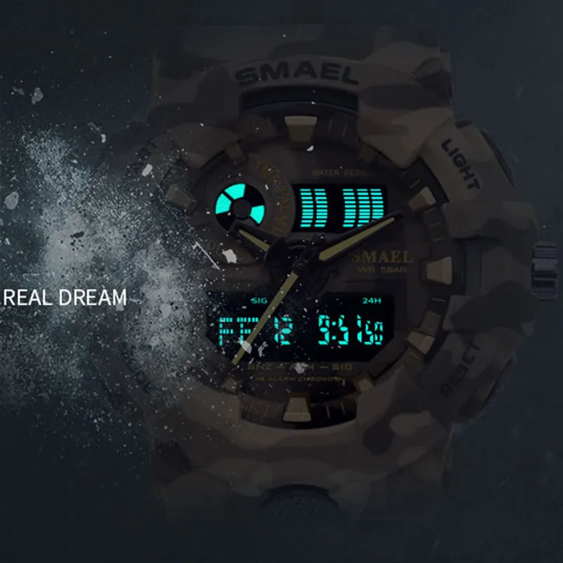 New Camouflage Watch SMAEL Watch Men Sports LED Quartz Clock Men Sport Wristwatch 8001 Mens Army Waterproof252w