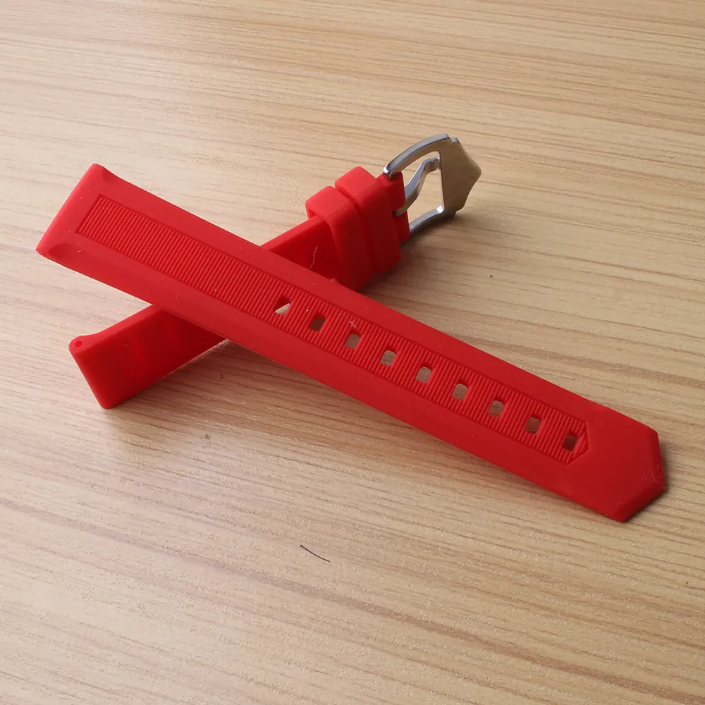 Pulseiras de relógio vermelhas 12mm 14mm 16mm 18mm 19mm 20mm 21mm 22mm 24mm 26mm 28mm pulseiras de relógio de borracha de silicone fivela de pino de aço relógio macio ban259q