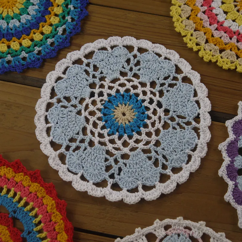 14Piese - 7design-- Par design Beau Crochet Vintage Napperon Vintage Fait Main Napperons Multicolores Coasters2623