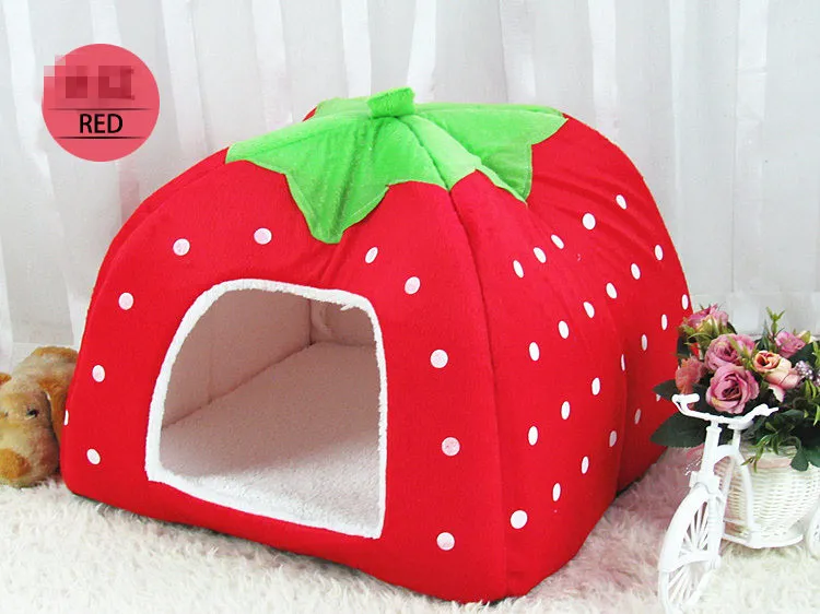 Strawberry shape Soft Cat Dog House Cute Foldable Corduroy mini pet Bed warm Animal Cave Nest Puppy Dog Kennel Cute Pet Cat Dog House