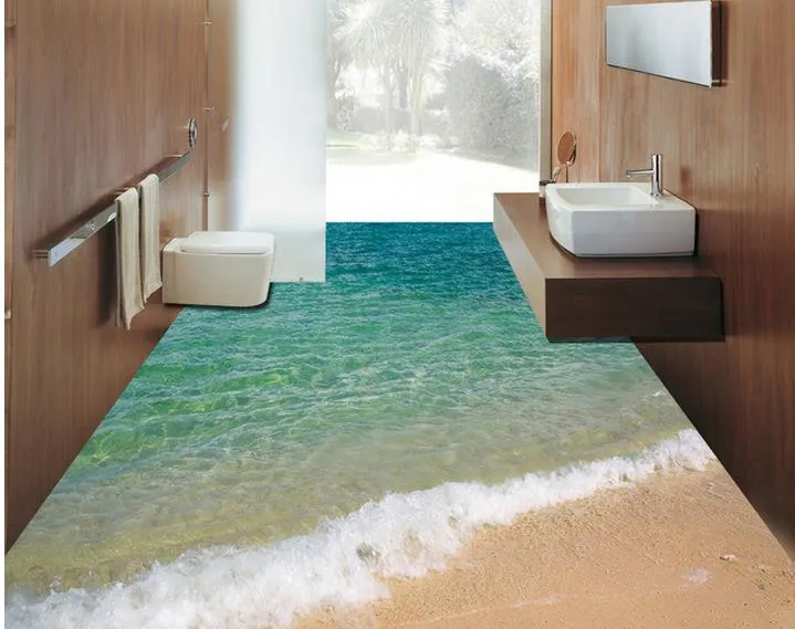 Moderne Bodenmalerei 3D-Bodenmalerei am Meer, Brandung, Strand, 3D-PVC-Tapete, selbstklebende Bodentapete, 3d204Z