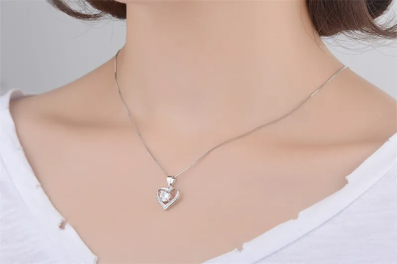 YHAMNI Original 100% 925 bijoux en argent Sterling 6mm CZ Diamant coeur pendentif collier pour la saint-valentin cadeau d'amour XDZ24266S