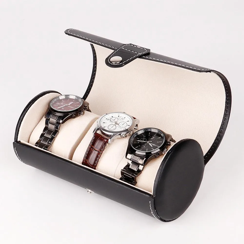 LinTimes – boîte de montre à 3 fentes de couleur noire, étui de voyage, rouleau de poignet, rangement de bijoux, organisateur collecteur 237F