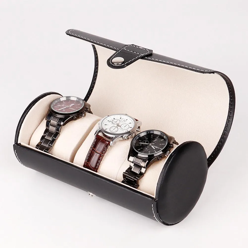 LinTimes New Black Color 3 Slot Watch Box Travel Case Wrist Roll Jewelry Storage Collector Organizer1246G