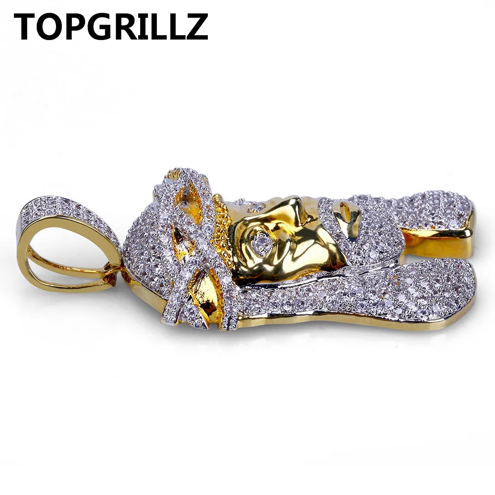 TOPGRILLZ Gold Color Plated Iecd Out HipHop Micro Pave CZ Stone Pharaoh Head Pendant Necklace With 60cm Rope Chain232Z
