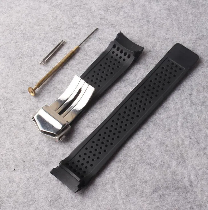 Ny Watchband Strap 22mm rostfritt stål distribution svart dykning silikon gummi hål klockband rem för växel S3 ersättning189k