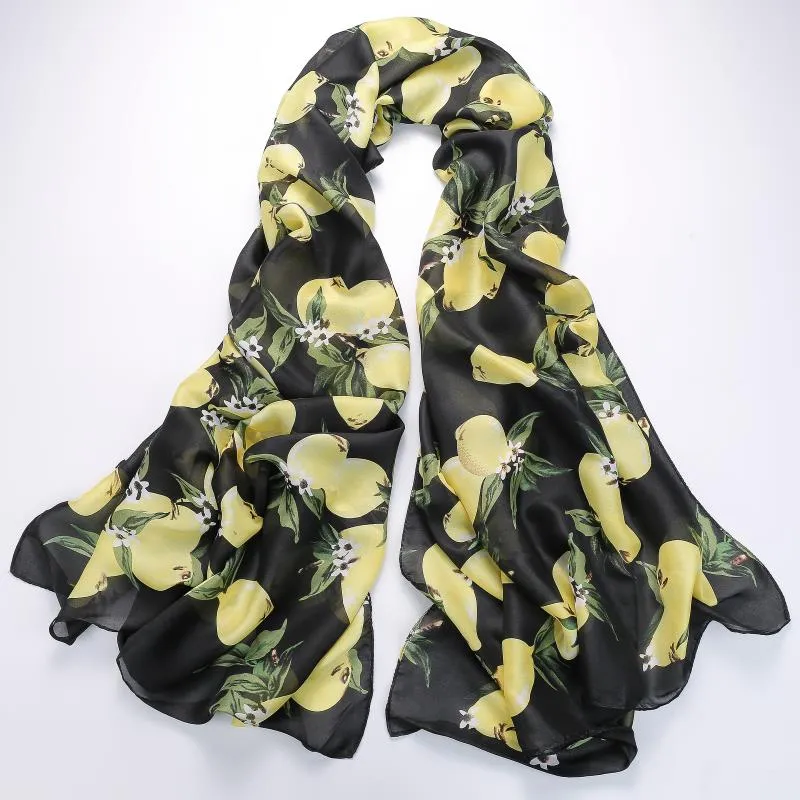 Fashion Satynowe zielone liście szaliki i różowy kwiat olejny obraz długi szal plażowy jedwabny szalik 160x50cm256y