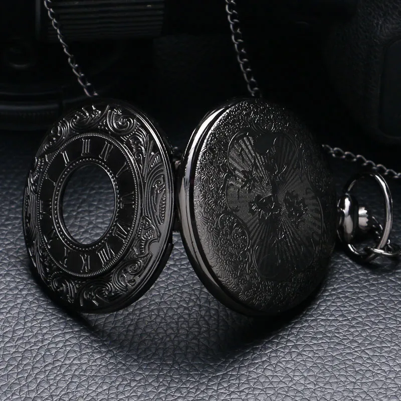 Charme vintage preto unissex moda número romano quartzo steampunk relógio de bolso feminino homem colar pingente com corrente Gifts229v