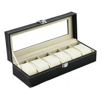 6 Grid Jewelry Watch Collection Display Storage Organizer Leather Box Case Storage Accessories305o