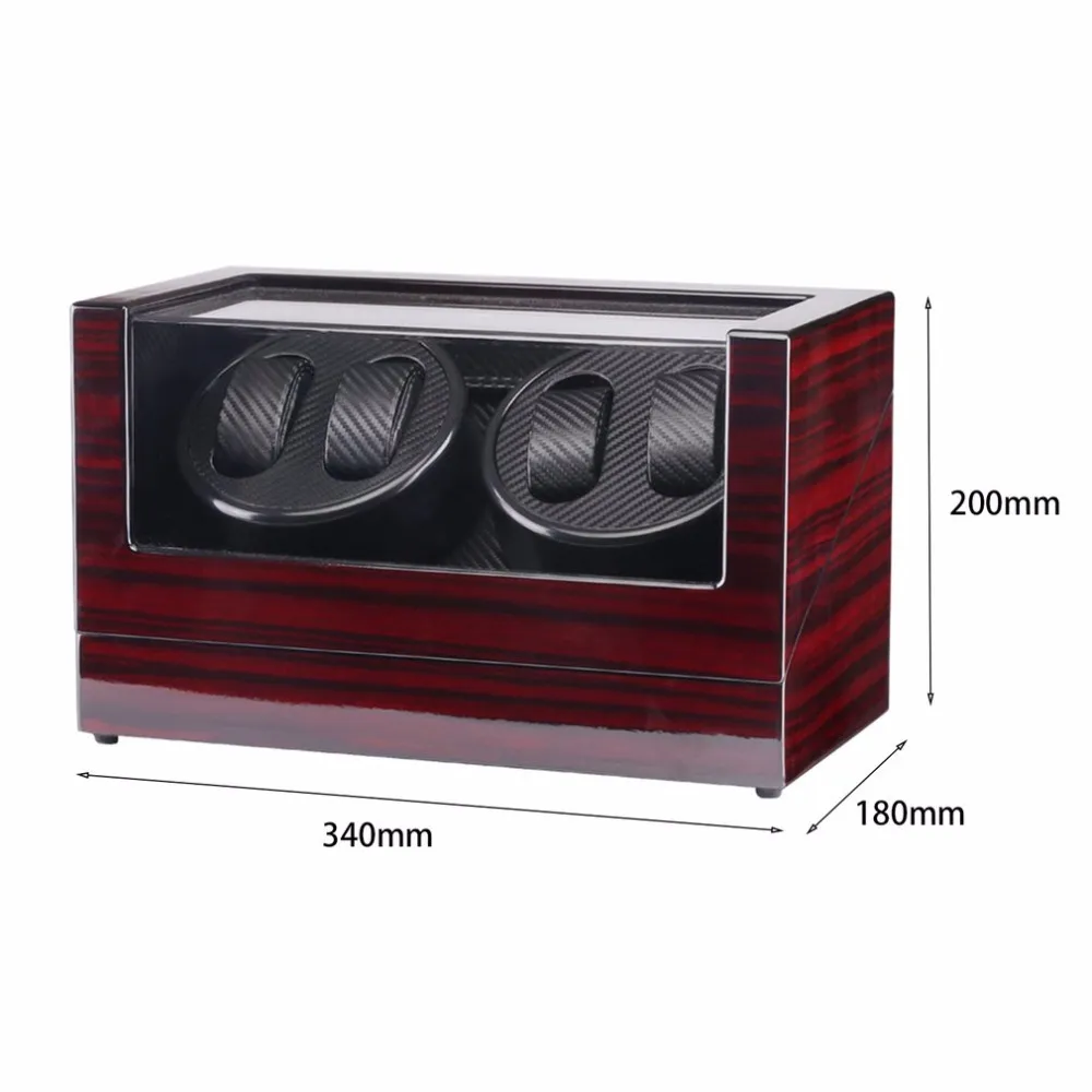 Genboli Watch Winders 4 슬롯 Lacquer Wood 회전 전기 시계 박스 무음 모터 디스플레이 시계 고급 미국 플러그 케이스 345o