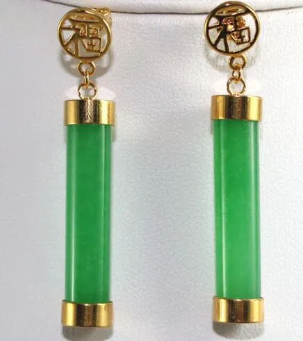 Boucles d'oreilles Vintage en Jade vert pour femmes, clous plaqués or 18 carats, bijoux de fête, nouveau 260n