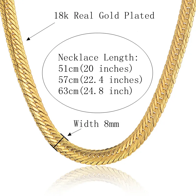 Erkekler için tüm vintage uzun altın zinciri hip hop zinciri kolye 8mm altın renkli kalın kaldırım kolyeler
