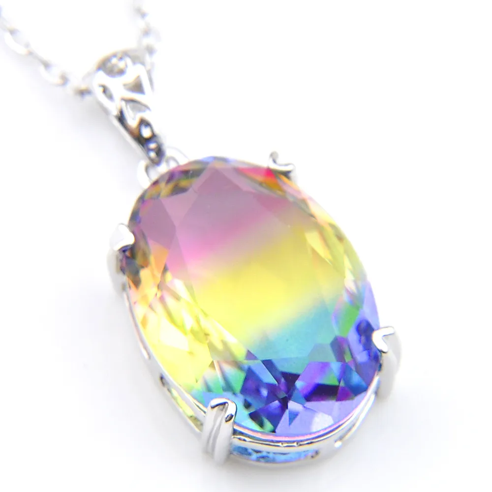 Luckyshine Fashion Gorgeous Florid Mystic Rainbow Tourmaline Gems 925 Sterling Silver Plated Lady Necklace Pendants Jewel260U