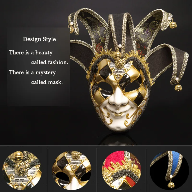 Italien Venice Style Mask 44 17cm Christmas Masquerade Full Face Antique Mask 3 Färger för Cosplay Night Club225L