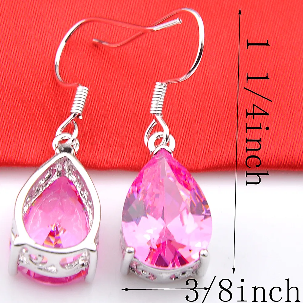 LuckyShine Crystal Zircon Water Drop Kunzite Earrings and Pendant Chain Necklace 925 Silver Women Fashion Wedding Sets 207f