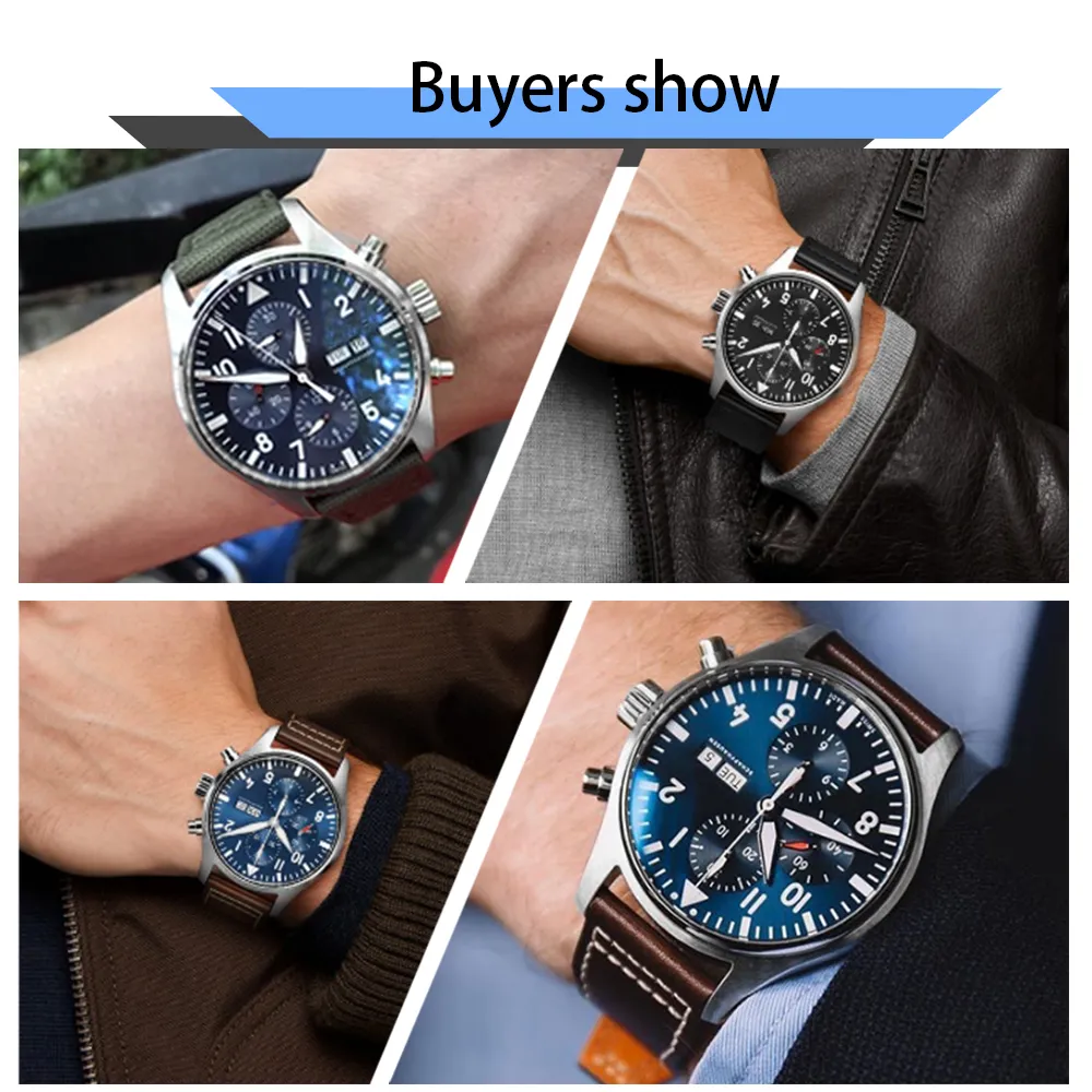 22 mm sport nylon leer voor IWC Big Pilot horloge man waterdichte horlogeband riem horlogeband armband zwart blauw bruin man met Too209O