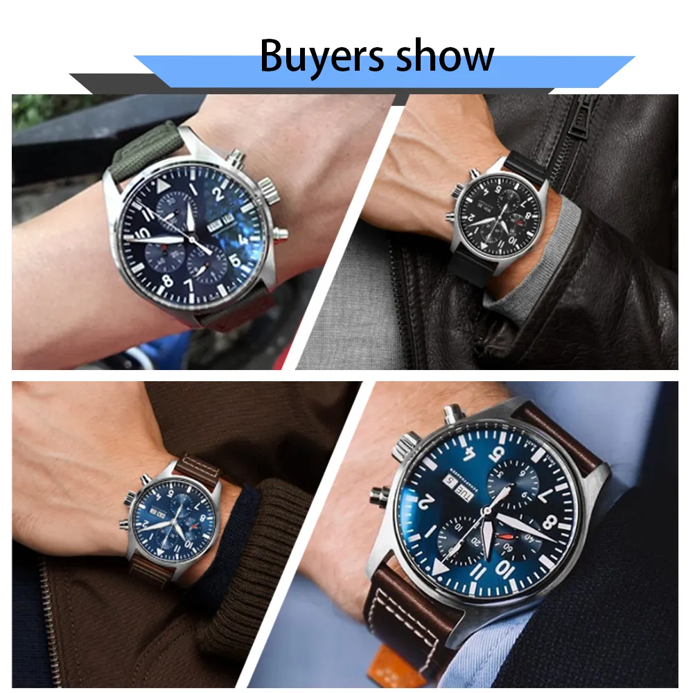 22mm esportes náilon couro para iwc grande piloto relógio homem à prova dwaterproof água pulseira de relógio pulseira preto azul marrom homem com too257s