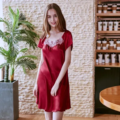 Ladies Pyjamas Summer Rayon Home Sweet Design Short Sleep Dress Wear Sexy Short Sleeved Nightdress