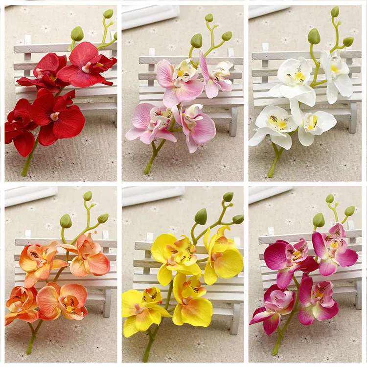 Zijde Kunstmatige Orchidee Boeket Kunstbloemen voor Thuis Bruiloft Decoratie Benodigdheden Orchis Planten DIY Blauw Wit252V