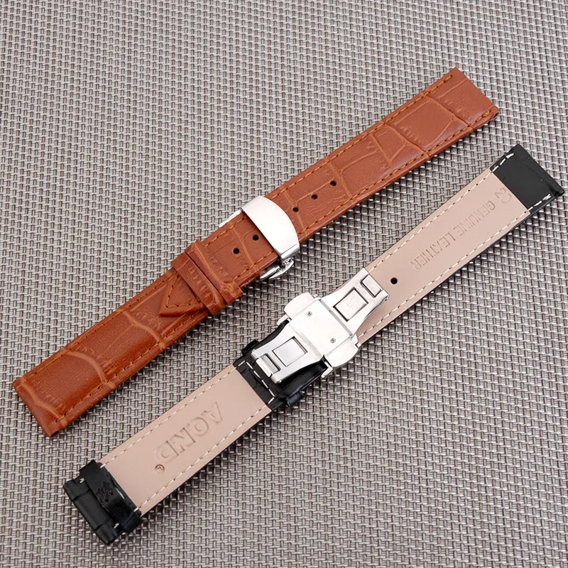 Fashion Slub Bandon de montre en relief bouton à poussière bouton-bouton caché Double pression Butterfly boucle en cuir noir en acier marron noir 12 mm-24 mm286o