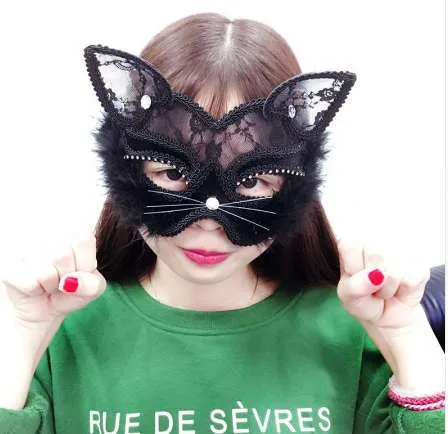 19 8 cm Fox Maski Seksowna koronkowa maska ​​kota Pvc Czarna biała kobiety wenecka maskarada maska ​​imprezy qerformance zabawne maski 2673
