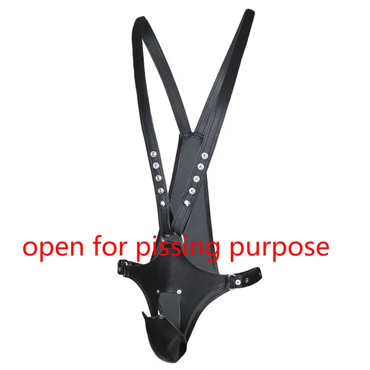 latest shoulder harness strap male underwear pants panty cock penis pocket restraints erotic costumes for men black faux leather G8896856